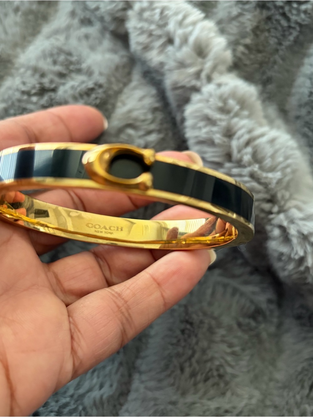 Coach Gold and Black Enamel Signature 'C' Bangle
